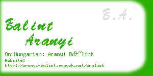 balint aranyi business card